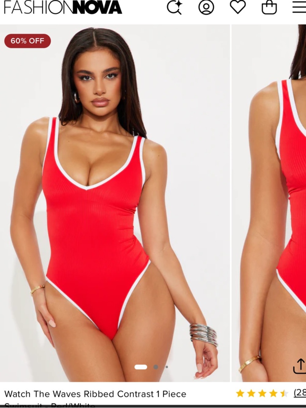 Fashion nova 3X NWT watch the waves ribbed swimsuit white Red One-Piece Swimsuit